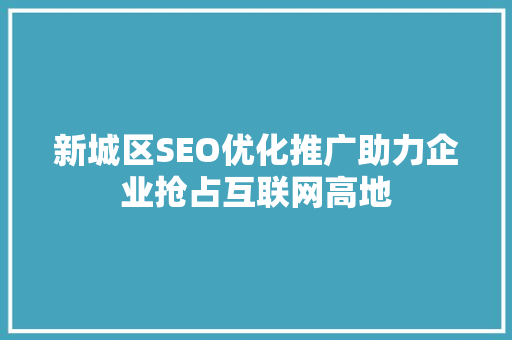 新城区SEO优化推广助力企业抢占互联网高地