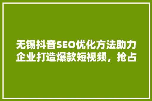 无锡抖音SEO优化方法助力企业打造爆款短视频，抢占流量高地  第1张