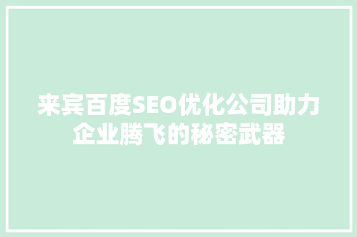 来宾百度SEO优化公司助力企业腾飞的秘密武器
