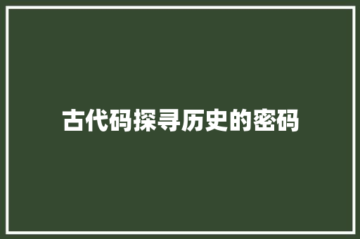 古代码探寻历史的密码