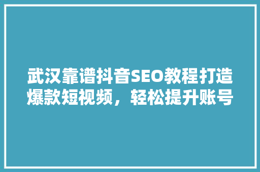 武汉靠谱抖音SEO教程打造爆款短视频，轻松提升账号流量