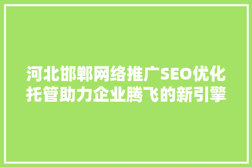 河北邯郸网络推广SEO优化托管助力企业腾飞的新引擎