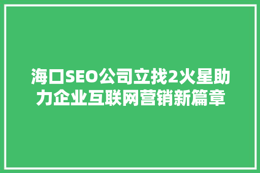 海口SEO公司立找2火星助力企业互联网营销新篇章