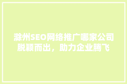 滁州SEO网络推广哪家公司脱颖而出，助力企业腾飞