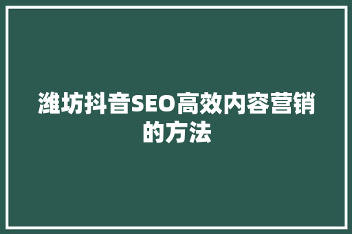 潍坊抖音SEO高效内容营销的方法