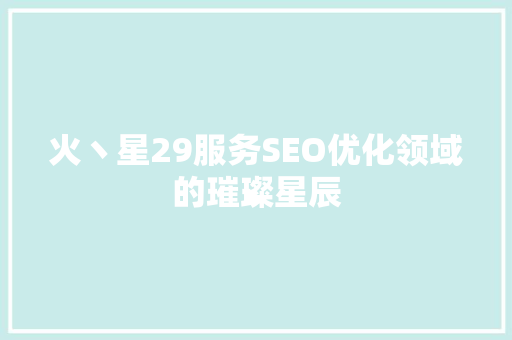 火丶星29服务SEO优化领域的璀璨星辰  第1张