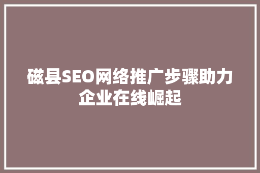磁县SEO网络推广步骤助力企业在线崛起
