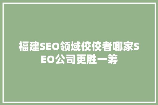 福建SEO领域佼佼者哪家SEO公司更胜一筹