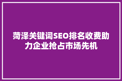 菏泽关键词SEO排名收费助力企业抢占市场先机