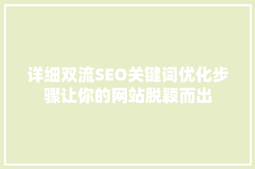 详细双流SEO关键词优化步骤让你的网站脱颖而出
