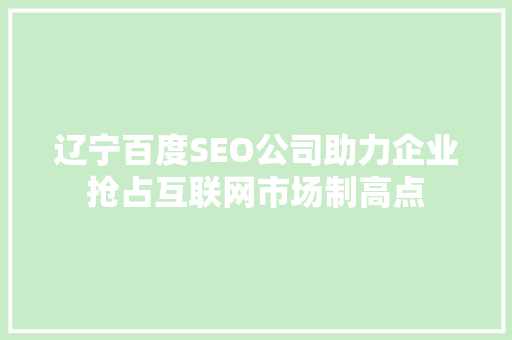 辽宁百度SEO公司助力企业抢占互联网市场制高点