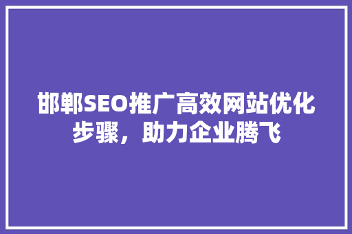 邯郸SEO推广高效网站优化步骤，助力企业腾飞