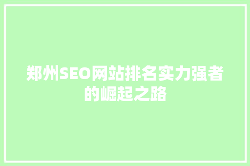 郑州SEO网站排名实力强者的崛起之路