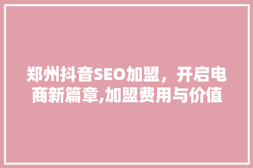 郑州抖音SEO加盟，开启电商新篇章,加盟费用与价值  第1张