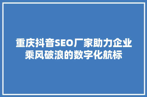 重庆抖音SEO厂家助力企业乘风破浪的数字化航标