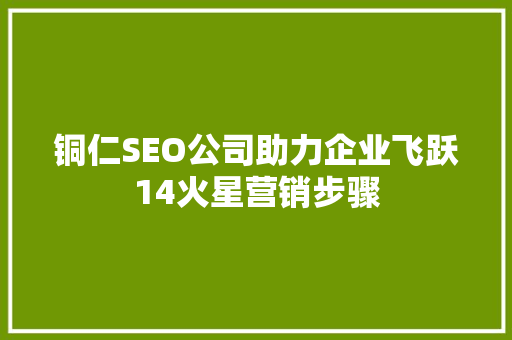 铜仁SEO公司助力企业飞跃14火星营销步骤