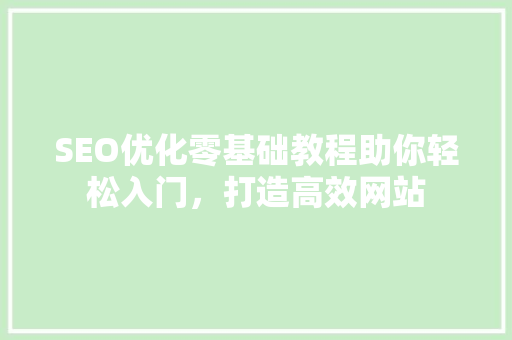 SEO优化零基础教程助你轻松入门，打造高效网站