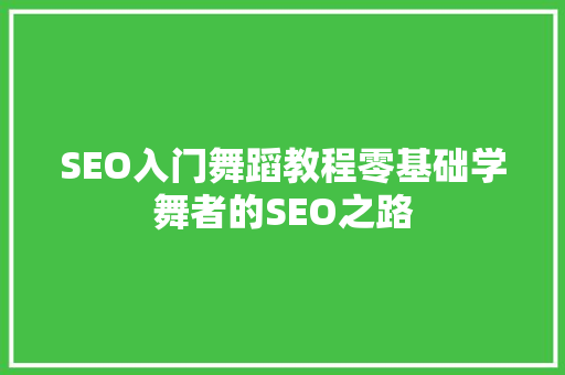 SEO入门舞蹈教程零基础学舞者的SEO之路