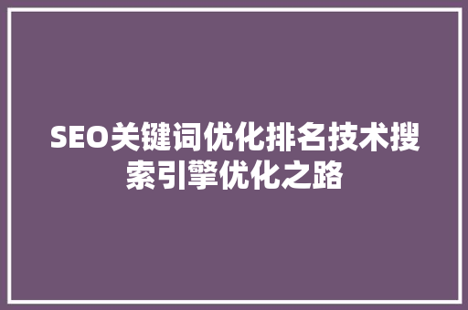 SEO关键词优化排名技术搜索引擎优化之路
