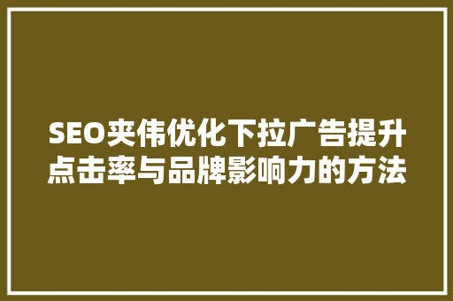 SEO夹伟优化下拉广告提升点击率与品牌影响力的方法