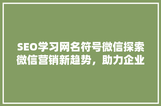 SEO学习网名符号微信探索微信营销新趋势，助力企业品牌提升