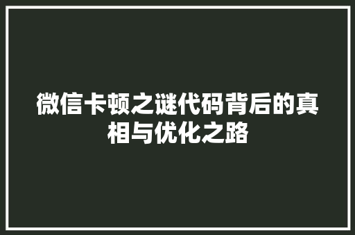 微信卡顿之谜代码背后的真相与优化之路