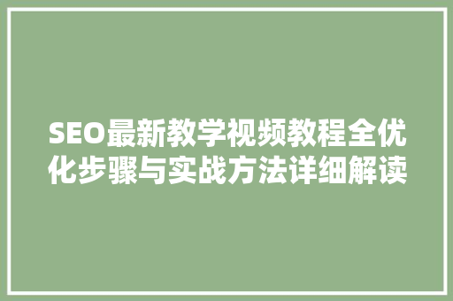 SEO最新教学视频教程全优化步骤与实战方法详细解读