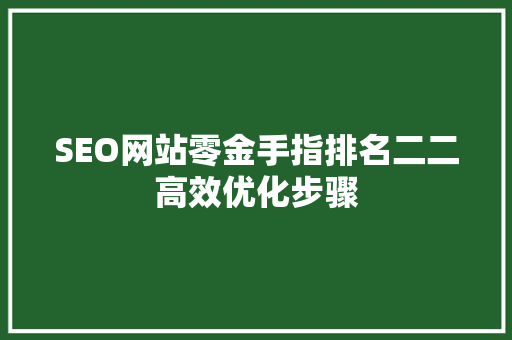 SEO网站零金手指排名二二高效优化步骤