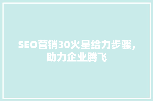 SEO营销30火星给力步骤，助力企业腾飞  第1张
