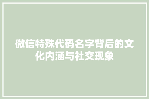 微信特殊代码名字背后的文化内涵与社交现象  第1张