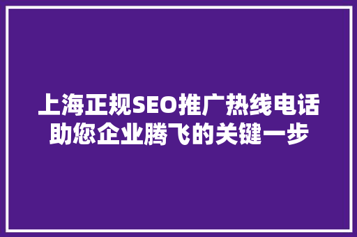 上海正规SEO推广热线电话助您企业腾飞的关键一步