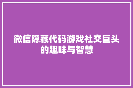 微信隐藏代码游戏社交巨头的趣味与智慧