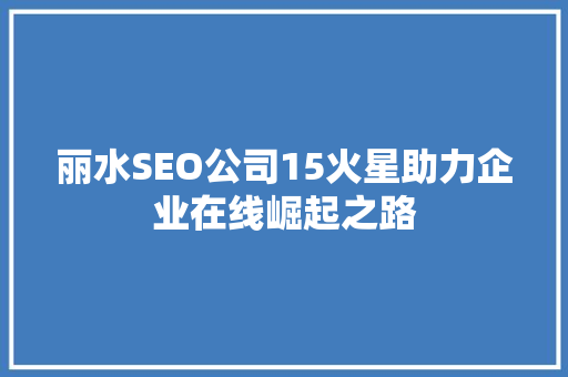 丽水SEO公司15火星助力企业在线崛起之路