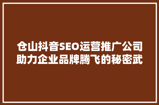 仓山抖音SEO运营推广公司助力企业品牌腾飞的秘密武器