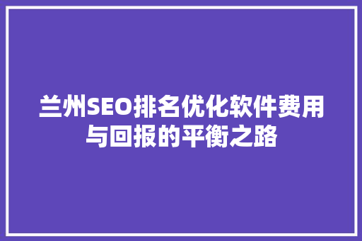 兰州SEO排名优化软件费用与回报的平衡之路