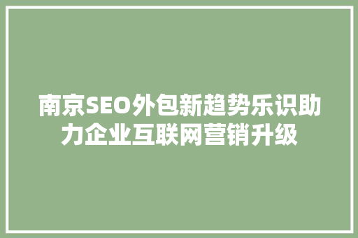 南京SEO外包新趋势乐识助力企业互联网营销升级