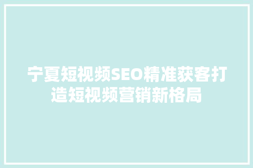 宁夏短视频SEO精准获客打造短视频营销新格局