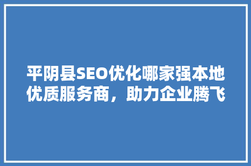 平阴县SEO优化哪家强本地优质服务商，助力企业腾飞