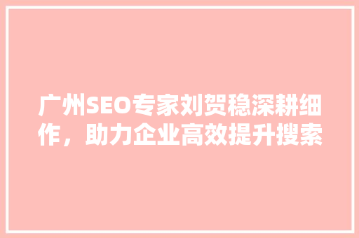 广州SEO专家刘贺稳深耕细作，助力企业高效提升搜索引擎排名