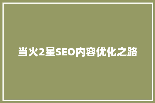 当火2星SEO内容优化之路