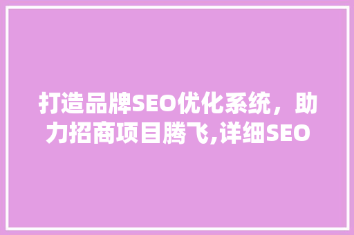打造品牌SEO优化系统，助力招商项目腾飞,详细SEO优化在招商中的作用