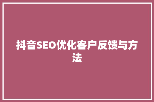 抖音SEO优化客户反馈与方法