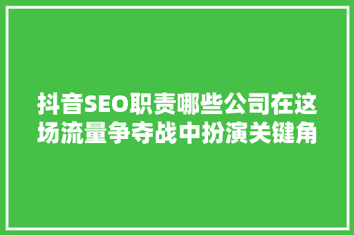 抖音SEO职责哪些公司在这场流量争夺战中扮演关键角色