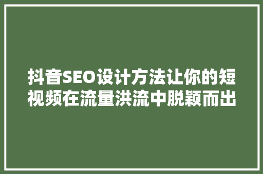 抖音SEO设计方法让你的短视频在流量洪流中脱颖而出