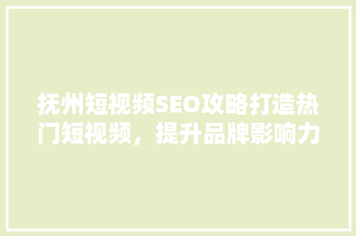 抚州短视频SEO攻略打造热门短视频，提升品牌影响力  第1张