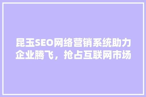 昆玉SEO网络营销系统助力企业腾飞，抢占互联网市场制高点