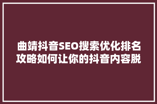 曲靖抖音SEO搜索优化排名攻略如何让你的抖音内容脱颖而出  第1张