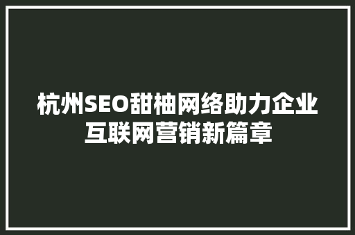 杭州SEO甜柚网络助力企业互联网营销新篇章