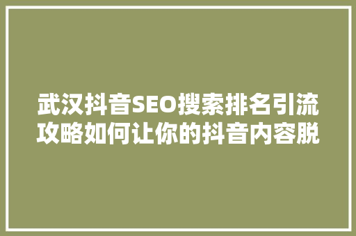 武汉抖音SEO搜索排名引流攻略如何让你的抖音内容脱颖而出  第1张