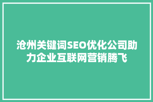沧州关键词SEO优化公司助力企业互联网营销腾飞